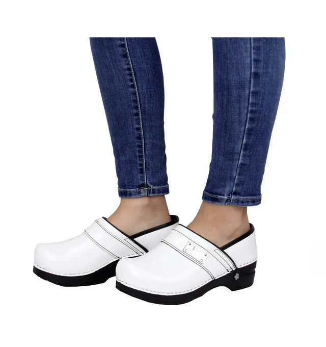 Sanita Lindsey Women's Patent Leather Medical Clog - life style view white