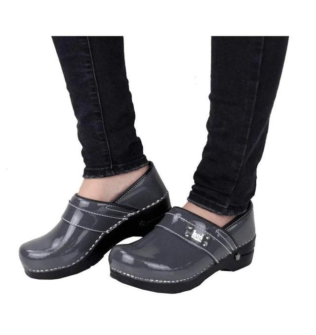 Sanita Lindsey Women's Patent Leather Medical Clog - life style view grey