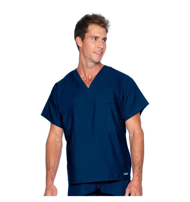 Landau Essentials Unisex 1-Pocket V-Neck Scrub Top 7502 -Navy-Frontview