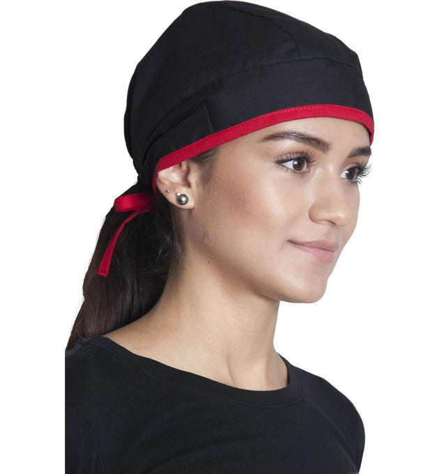 Fiumara Apparel Fitted Surgical Cap with Ties Main Black with Red Ties