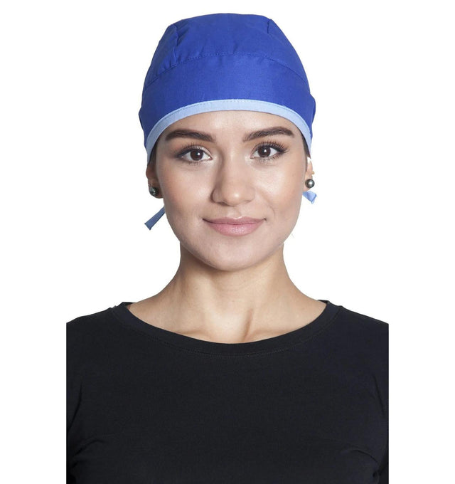 Fiumara Apparel Fitted Surgical Cap Royal Blue with Sky Blue Ties Front