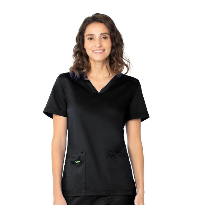 Landau ProFlex Women's 2-Pocket V-Neck Scrub Top 4168 -Black-frontview