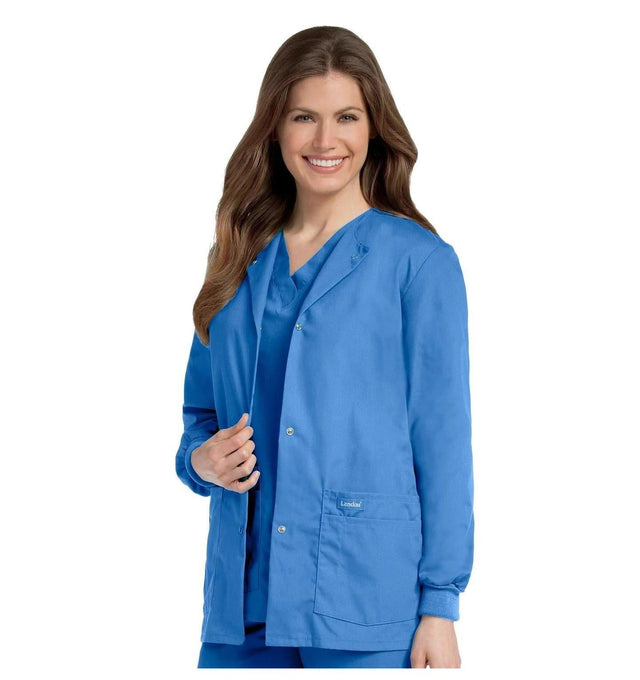 Landau Essentials Women's Warm-Up Scrub Jacket 7525 -Ceil Blue-Frontview