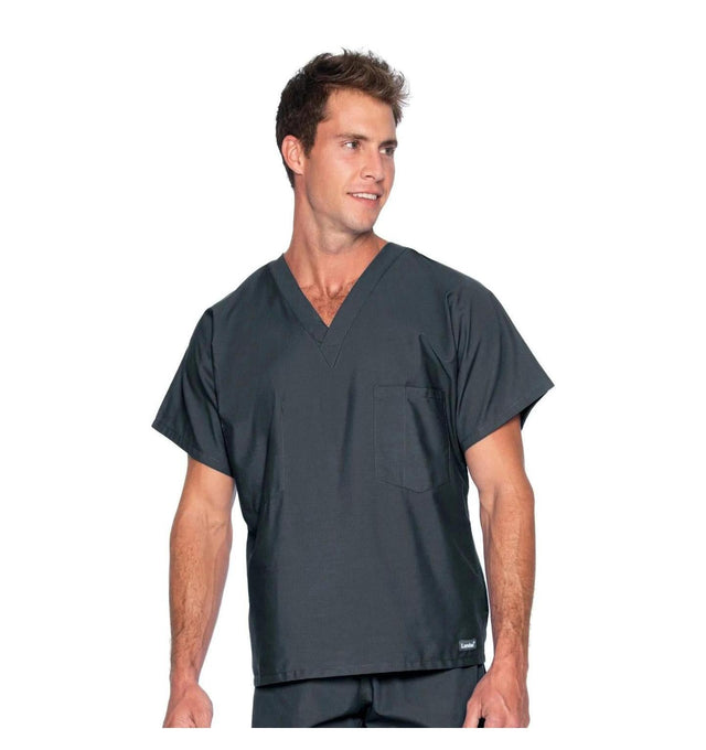 Landau Essentials Unisex 1-Pocket V-Neck Scrub Top 7502 -Graphite-Frontview
