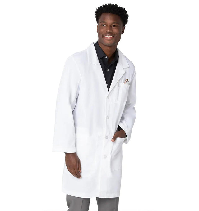 Landau Men's 5-Pocket Mid-Length Notebook Lab Coat 3174 -White-Frontview