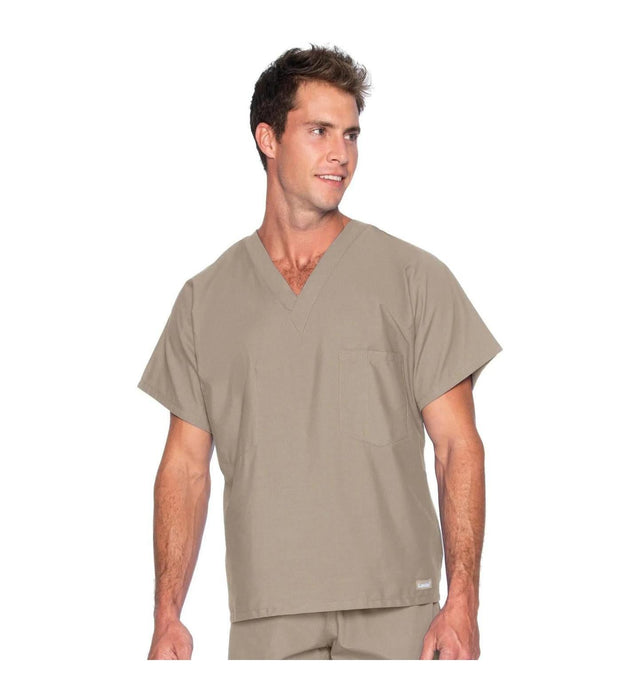 Landau Essentials Unisex 1-Pocket V-Neck Scrub Top 7502 -Sandstone-Frontview