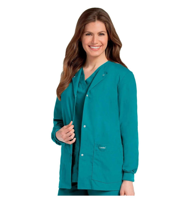 Landau Essentials Women's Warm-Up Scrub Jacket 7525 -Teal-Frontview