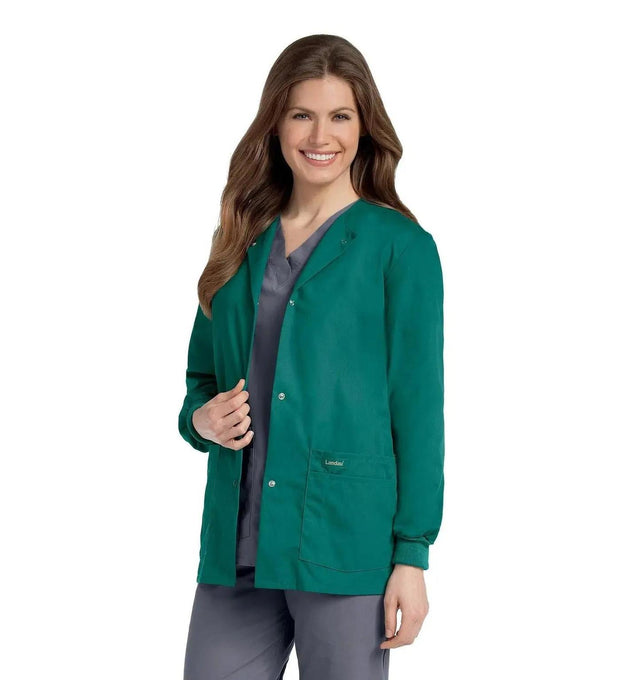 Landau Essentials Women's Warm-Up Scrub Jacket 7525 -Hunter Green-Frontview