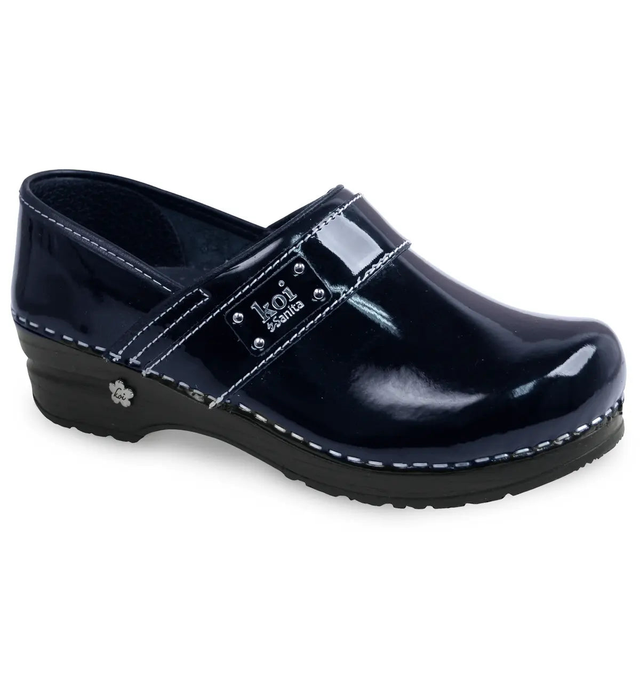 Sanita Lindsey Women's Patent Leather Medical Clog - side view blue