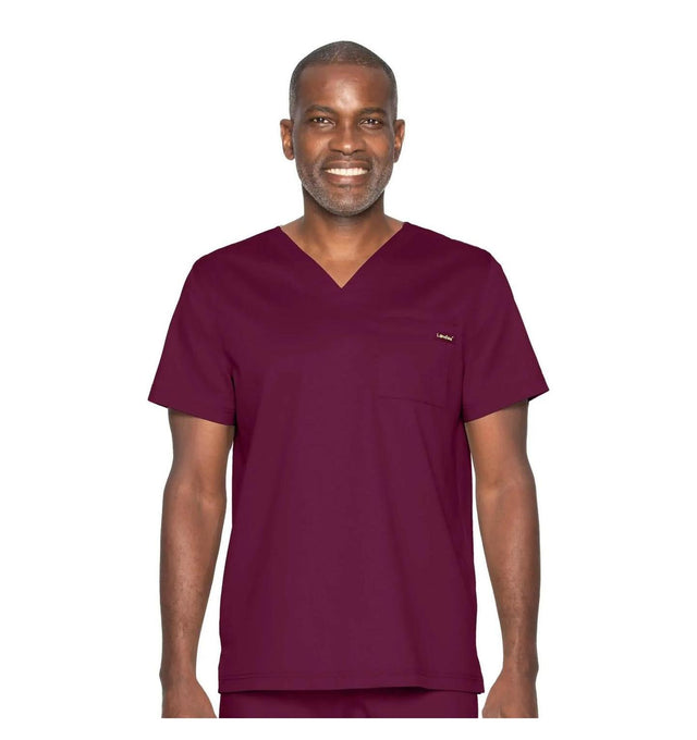 Landau ProFlex Men's 2-Pocket V-Neck Scrub Top 4259 -Wine-Frontview