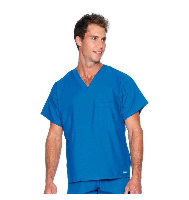 Landau Essentials Unisex 1-Pocket V-Neck Scrub Top 7502 -Royal Blue-Frontview