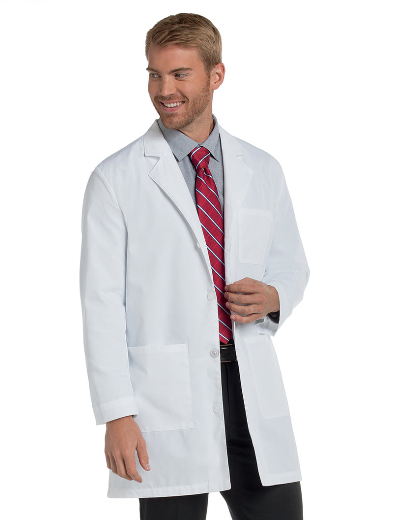 Landau Men's 3-Pocket Mid-Length Lab Coat 3148 -White-Frontview