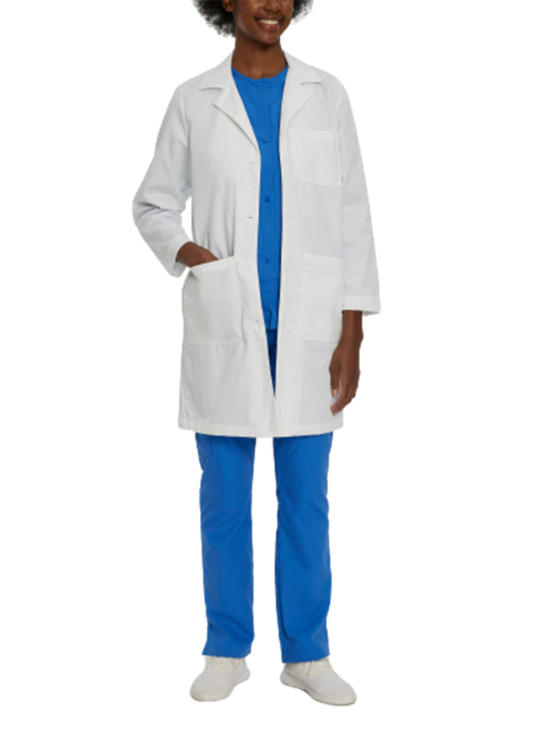 Landau Women's 5-Pocket Full-Length Lab Coat 3153 -White Twill-Frontview