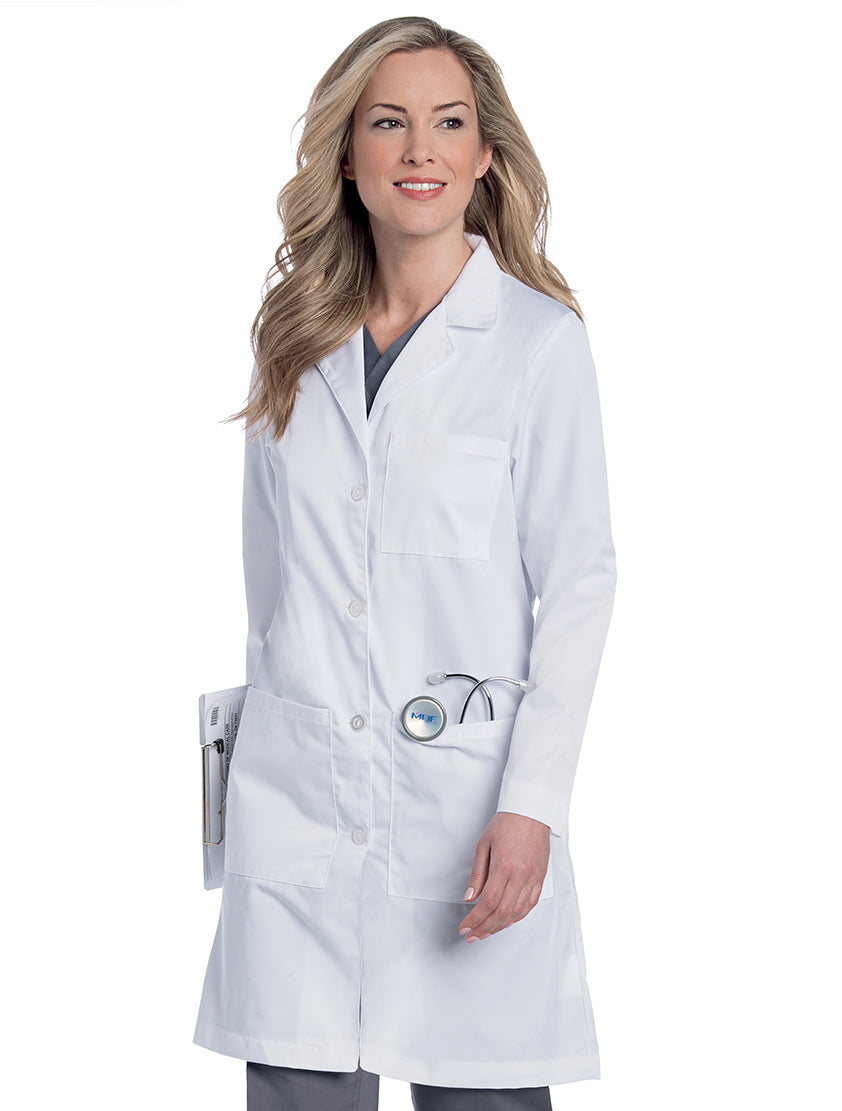 Landau Women's 5-Pocket Full-Length Lab Coat 3153 -White Twill-Frontview