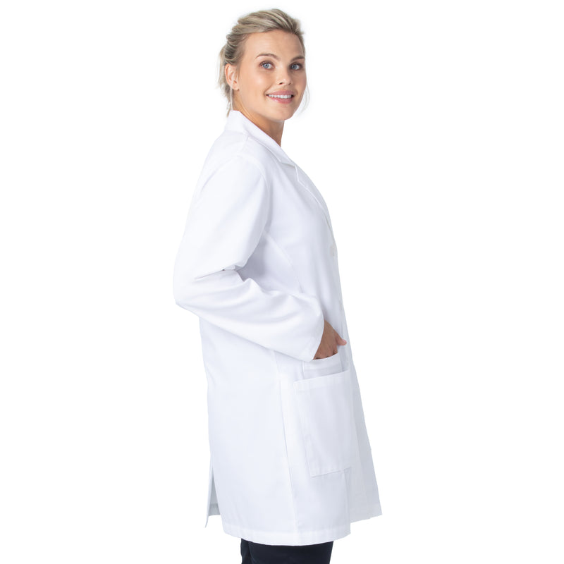 Landau Women's 3-Pocket Mid-Length Lab Coat 3600SC -White Sanded-Sideview