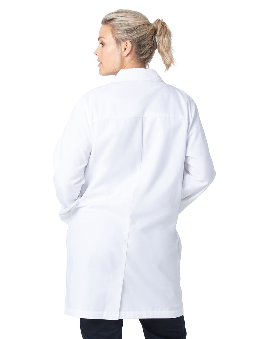 Landau Women's 3-Pocket Mid-Length Lab Coat 3600SC -White Sanded-Backview