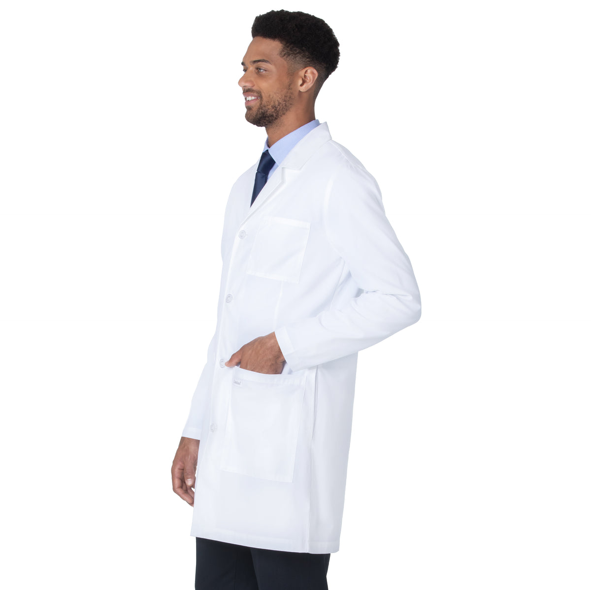 Landau Unisex 4-Pocket Mid-Length Lab Coat 3610SC -White Sanded-Sideview