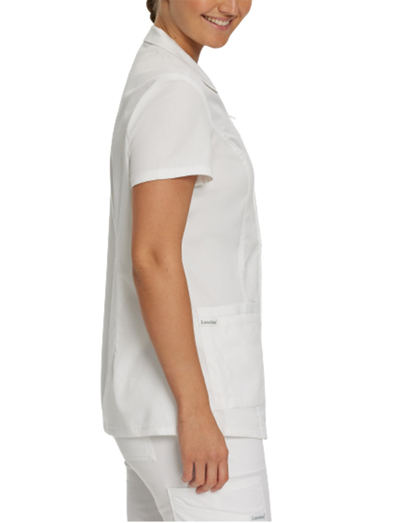Landau ProFlex Women's 5-Pocket Notch Collar Scrub Top 4173PRV-White-Sideview