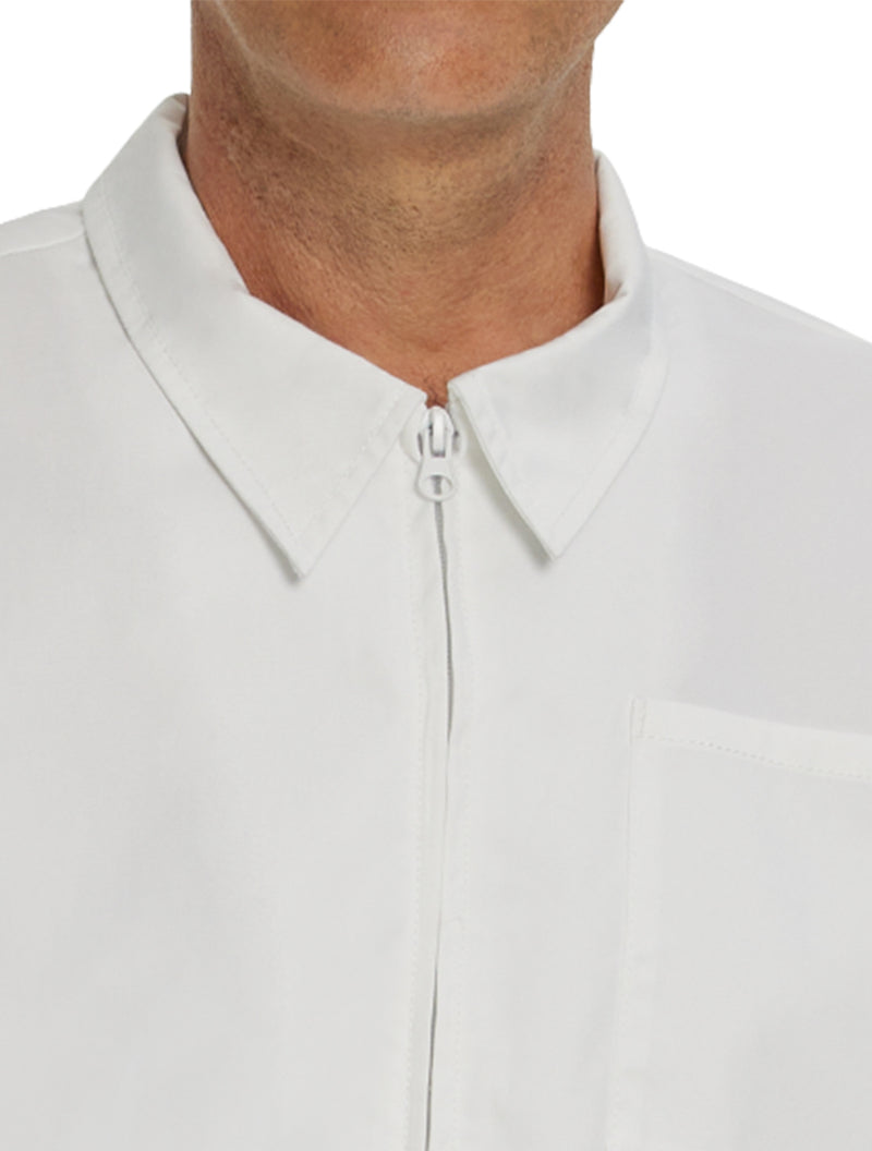 Landau ProFlex Men's 6-Pocket Notch Collar Scrub Top 4263PRV -White-Front Close Zipview