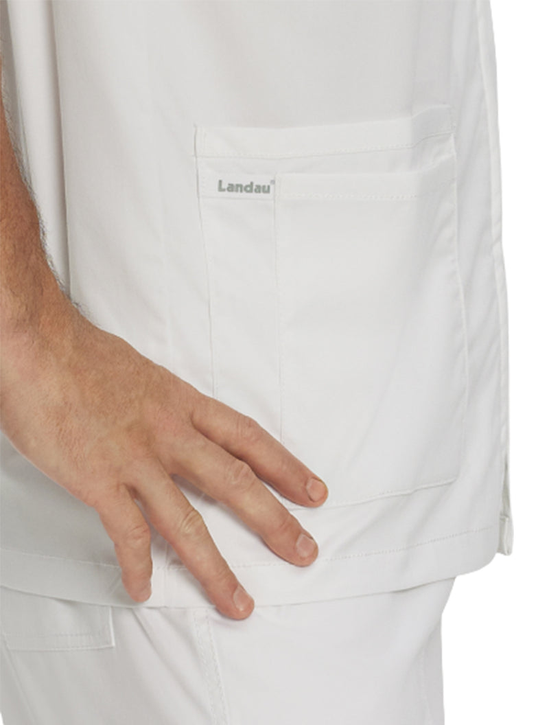 Landau ProFlex Men's 6-Pocket Notch Collar Scrub Top 4263PRV -White-Side Pocket view