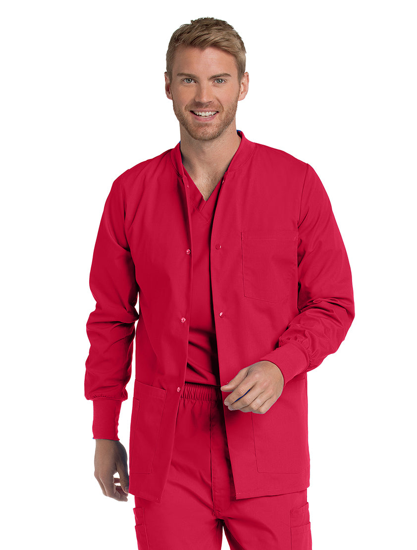 Landau Essentials Men's Warm-Up Scrub Jacket 7551 -True Red-frontview