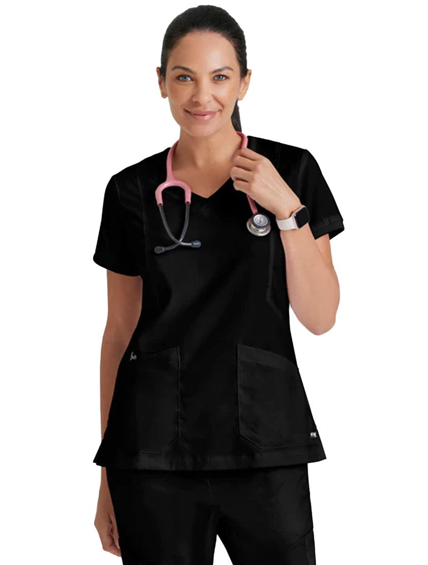 Grey's Anatomy™ by Barco Kira Zipper-Pocket Scrub Top-Black