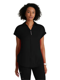 Barco One Performance Knit by Barco Engage Knit 2-Pocket Zip-Neck Dolman Scrub Top - Black