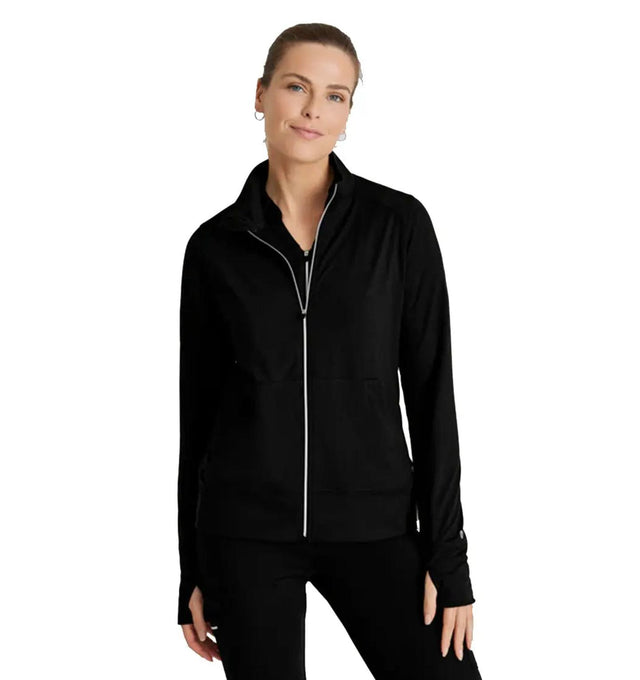 Barco One Performance Knit by Barco Arena Kangaroo Pocket Warm-Up Scrub Jacket - Black