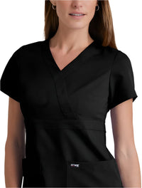 Grey's Anatomy™ by Barco Riley 3-Pocket Mock Wrap V-Neck Scrub Top-Black