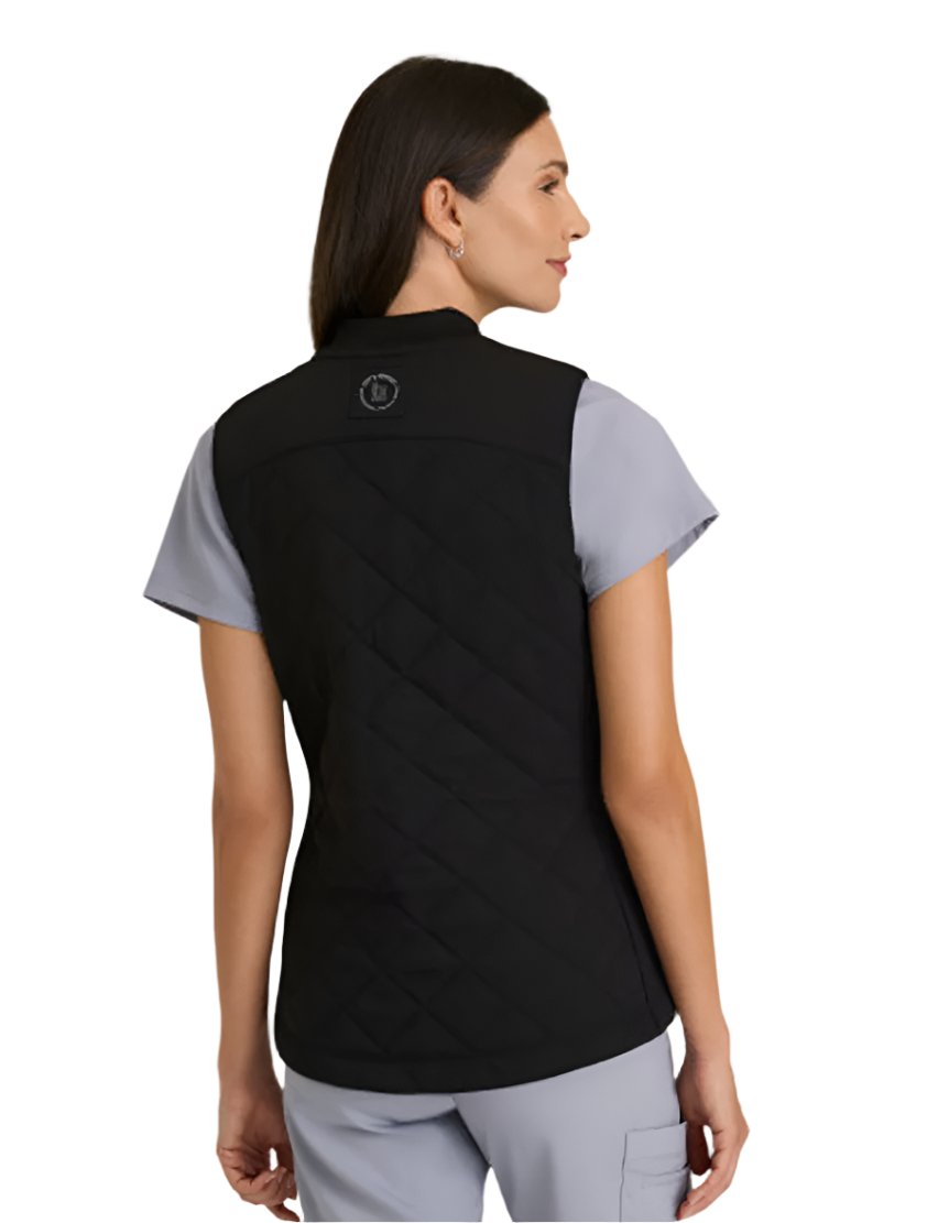 Grey's Anatomy Stretch™ by Barco Cristina 2-Pocket Quilted Scrub Vest-Black