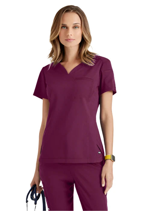 Grey's Anatomy Stretch™ by Barco Capri 2-Pocket Hourglass V-Neck Scrub Top-Wine