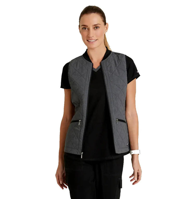 Grey's Anatomy Stretch™ by Barco Cristina 2-Pocket Quilted Scrub Vest-Black Two Tone