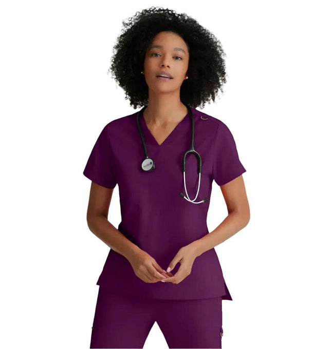 Grey's Anatomy Stretch™ by Barco Bree 1-Pocket Tuck-In Scrub Top-Wine