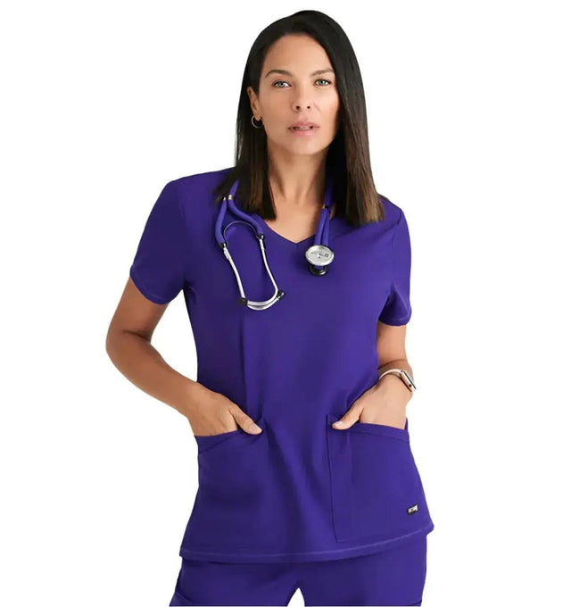 Grey's Anatomy Stretch™ by Barco Serena 3-Pocket Curved V-Neck Scrub Top-Brilliance