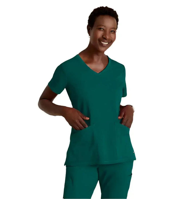 Grey's Anatomy Stretch™ by Barco Serena 3-Pocket Curved V-Neck Scrub Top-Hunter green