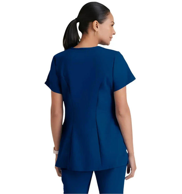Grey's Anatomy™ by Barco Lilah 2-Pocket Mock Wrap Maternity Scrub Top-Indigo
