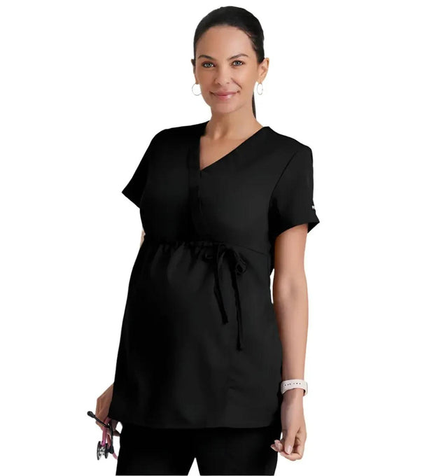 Grey's Anatomy™ by Barco Lilah 2-Pocket Mock Wrap Maternity Scrub Top-Black