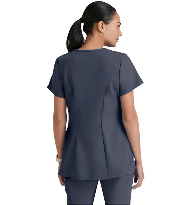 Grey's Anatomy™ by Barco Lilah 2-Pocket Mock Wrap Maternity Scrub Top-Steel