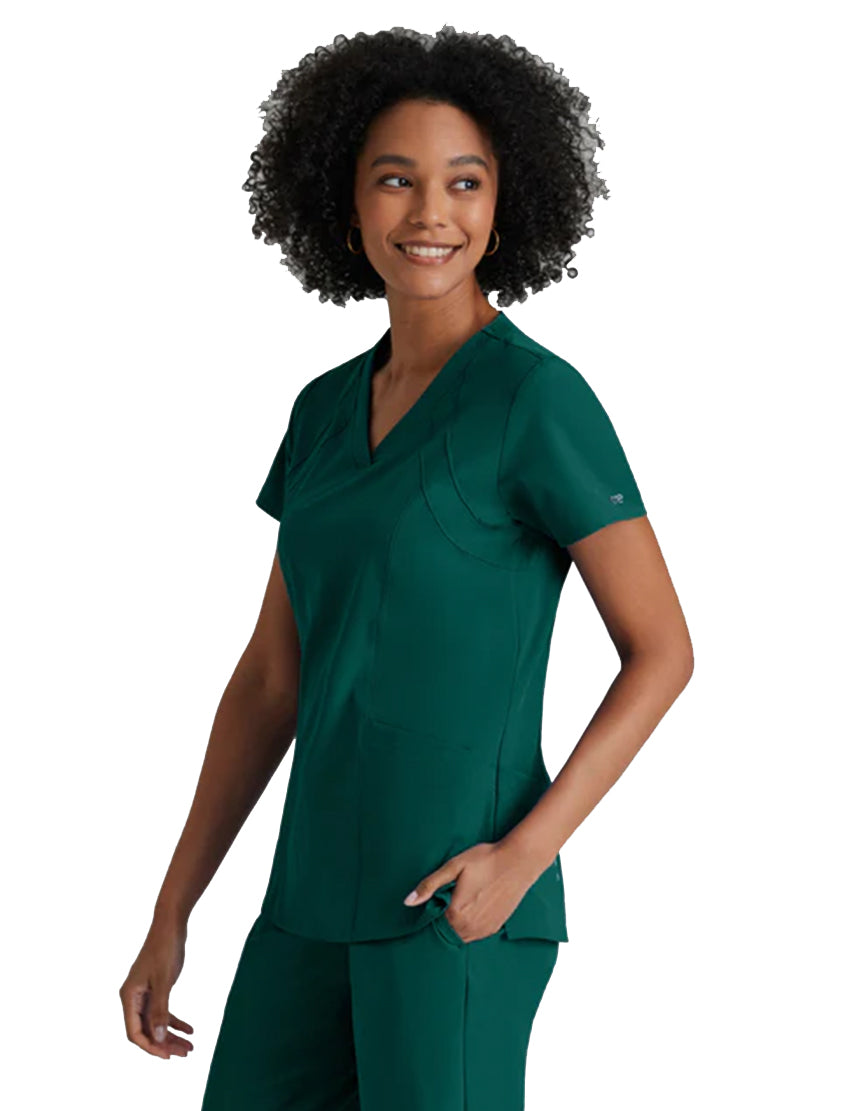 Barco One™ by Barco Racer 4-Pocket V-Neck Scrub Top-Hunter Green