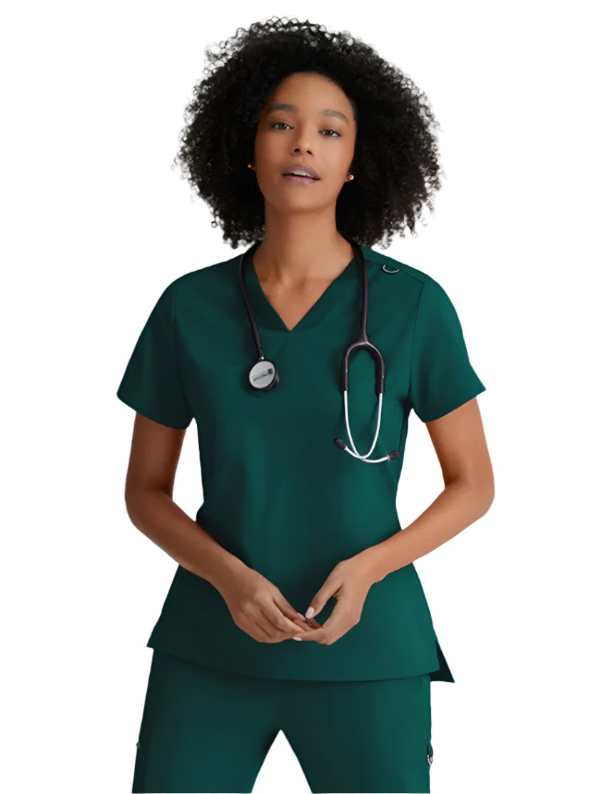 Grey's Anatomy Stretch™ by Barco  Bree 1-Pocket Tuck-In Scrub Top-Hunter Green