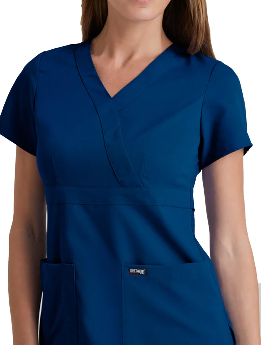 Grey's Anatomy™ by Barco Riley 3-Pocket Mock Wrap V-Neck Scrub Top-Indigo