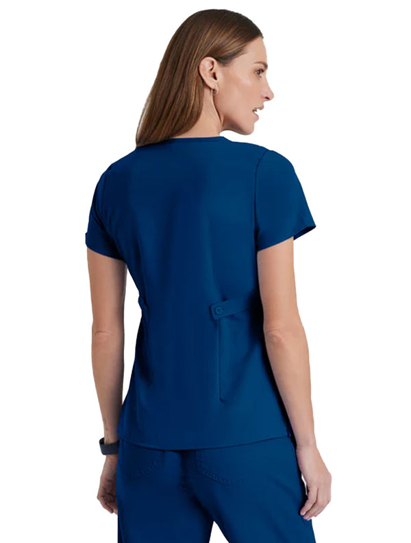 Grey's Anatomy™ by Barco Riley 3-Pocket Mock Wrap V-Neck Scrub Top-Indigo