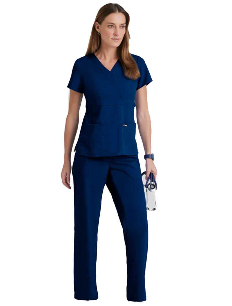 Grey's Anatomy™ by Barco Riley 3-Pocket Mock Wrap V-Neck Scrub Top-Indigo
