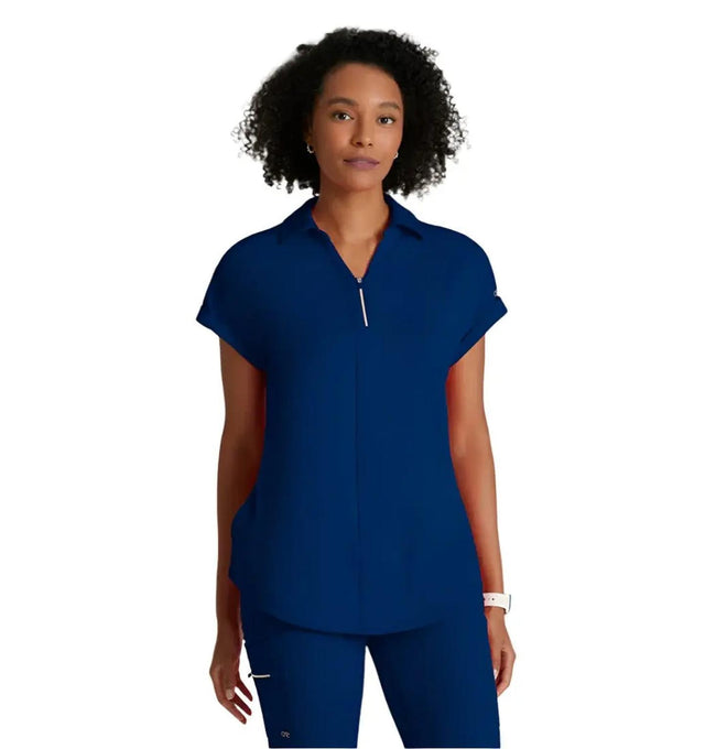 Barco One Performance Knit by Barco Engage Knit 2-Pocket Zip-Neck Dolman Scrub Top - Indigo