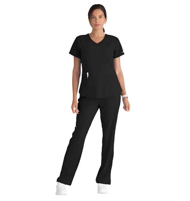 Skechers™ by Barco Breeze 3-Pocket Curved V-Neck Scrub Top-Black