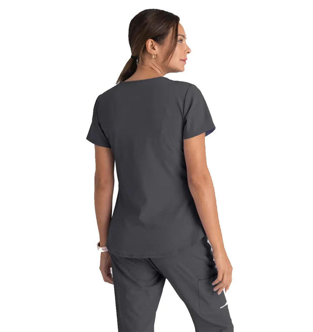 Skechers™ by Barco Breeze 3-Pocket Curve-d VNeck Scrub Top-Steel