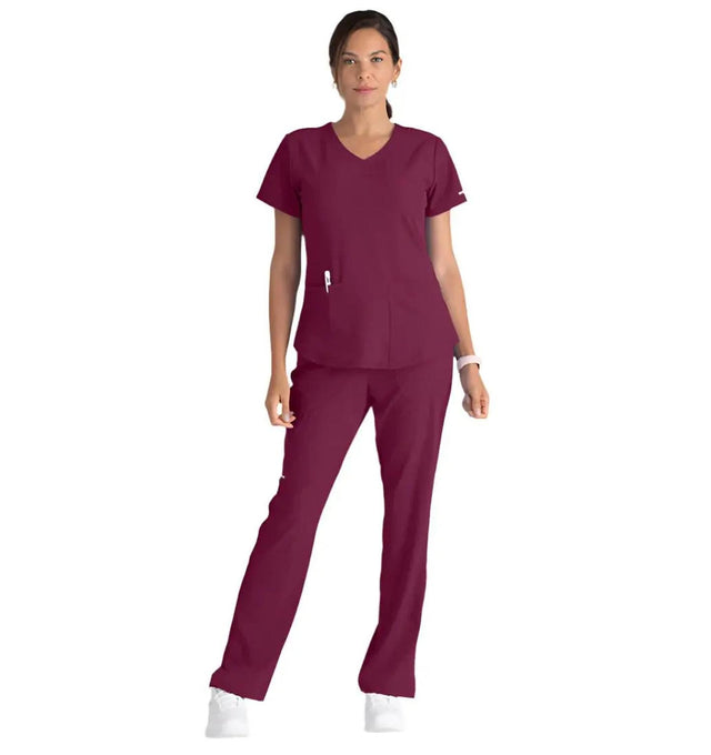 Skechers™ by Barco Breeze 3-Pocket Curve-d VNeck Scrub Top-Wine