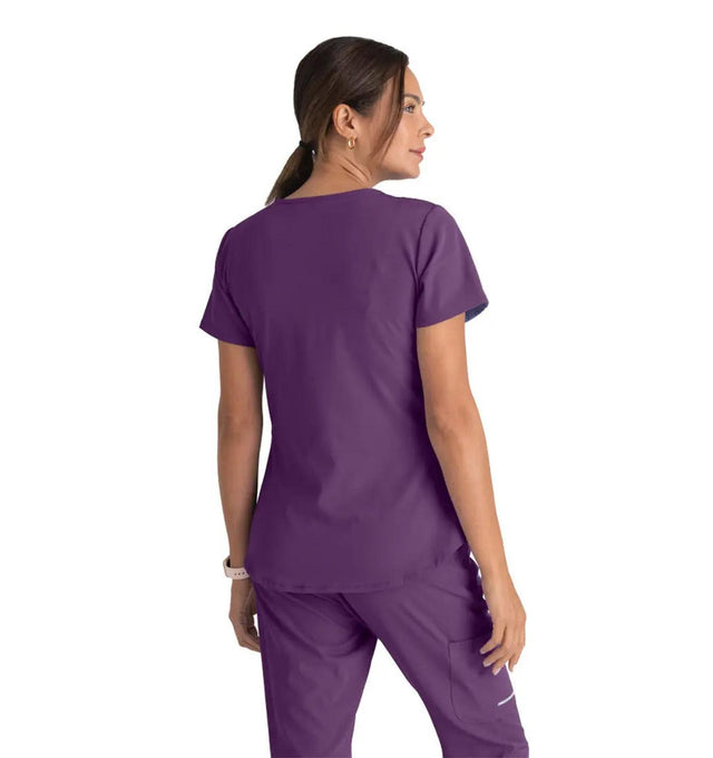 Skechers™ by Barco Breeze 3-Pocket Curved V-Neck Scrub Top-Egg Plant