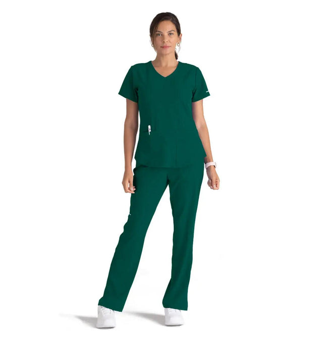 Skechers™ by Barco Breeze 3-Pocket Curved V-Neck Scrub Top-Hunter Green