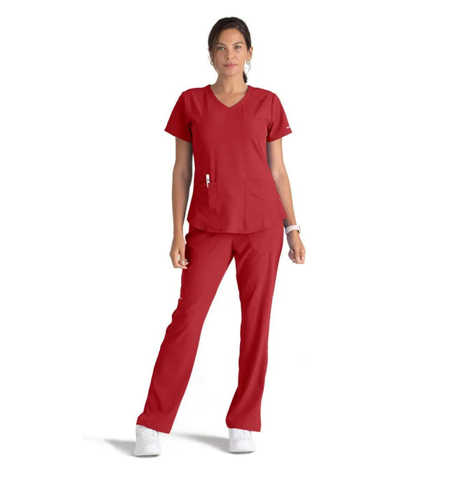 Skechers™ by Barco Breeze 3-Pocket Curved V-Neck Scrub Top-True Red